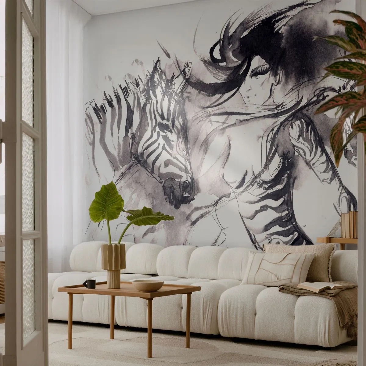 Papier Peint Photo Standard Eco - Danse avec les zèbres - Abstraction, Femme, Côtes - 400x280 cm