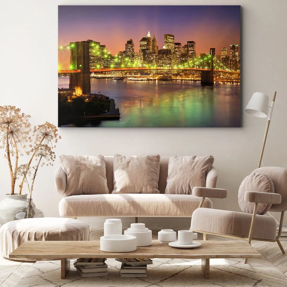Impression sur toile - Image sur toile - Pont illuminé dans une ville moderne la nuit - 70x50cm - Ici la lumière ne s'éteint jamais - Décoration murale moderne pour le salon et la chambre ARTTOR