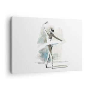 Impression sur toile - Image sur toile - Une danseuse de ballet dans une pose de ballet sur un fond de tons aquarelle délicats. - 70x50cm - Enchantement du cygne - Décoration murale moderne pour le salon et la chambre ARTTOR