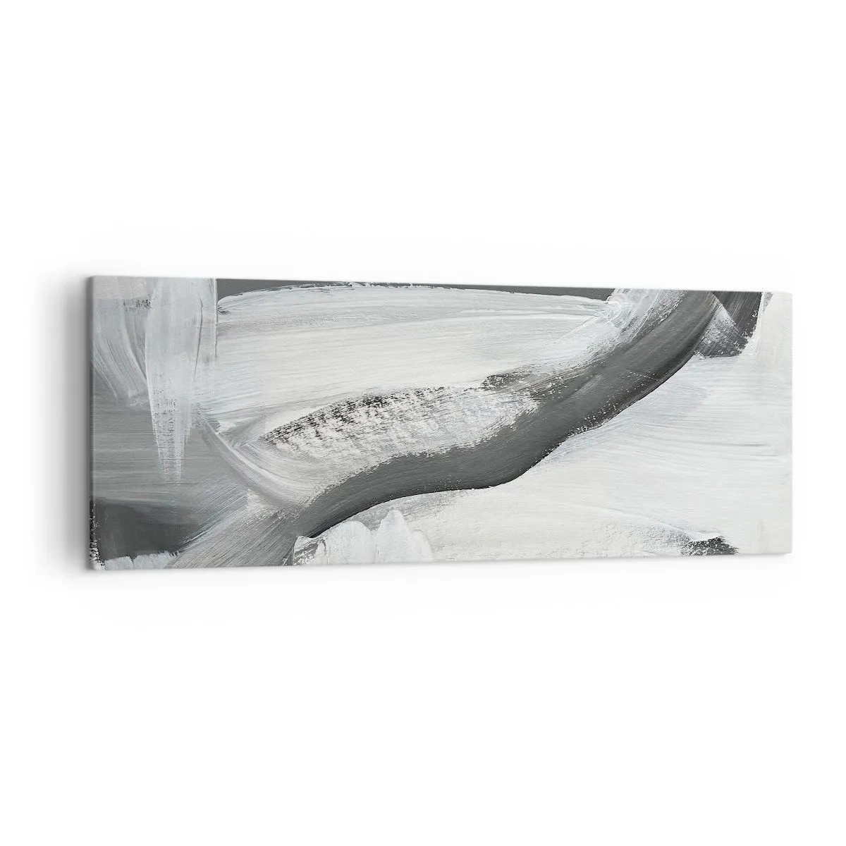Impression sur toile - Image sur toile - Abstraction grise et blanche avec des lignes dynamiques - 140x50cm - Un geste décisif - Décoration murale moderne pour le salon et la chambre ARTTOR