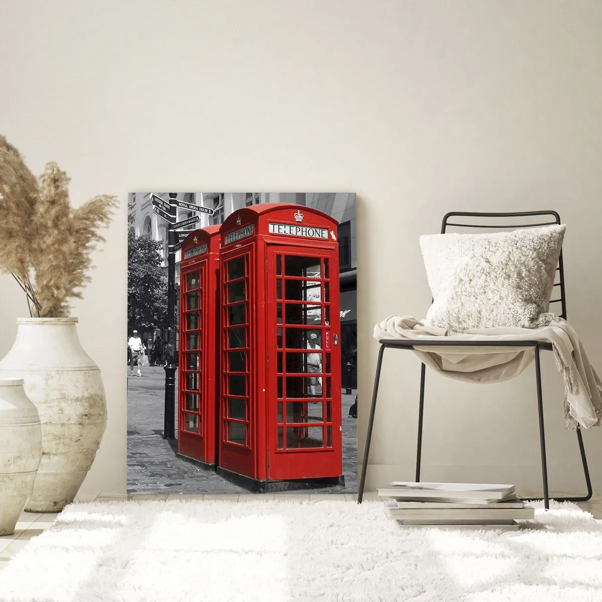 Impression sur verre - Image sur verre - Cabines téléphoniques rouges dans une rue de Londres - 50x70cm - Cabines téléphoniques rouges - Décoration murale moderne pour le salon et la chambre ARTTOR