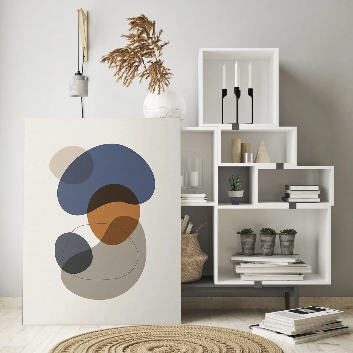 Impression sur verre - Image sur verre - Formes abstraites colorées dans des tons de bleu et de marron - 70x100cm - Gouttes de couleur - Décoration murale moderne pour le salon et la chambre ARTTOR