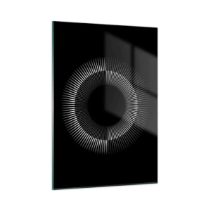 Impression sur verre - Image sur verre - Rayons blancs formant un cercle sur fond noir - 50x70cm - Soleil noir - Décoration murale moderne pour le salon et la chambre ARTTOR