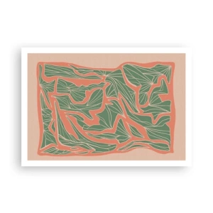 Affiche - Poster - Un motif végétal dans les tons de vert et d'orange - 100x70cm - La lutte entre le corail et la verdure - Décoration murale moderne pour le salon et la chambre ARTTOR