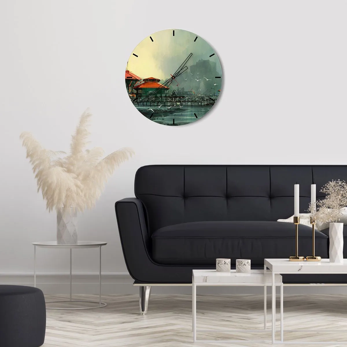 Horloge murale - Pendule murale - Une journée ensoleillée au port - 30x30 cm