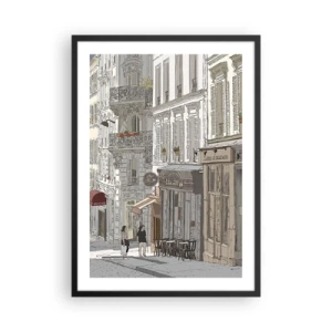 Affiche dans un cadre noir - Poster - Illustration d'une charmante rue de style parisien - 50x70cm - Joie de la ville - Décoration murale moderne pour le salon et la chambre ARTTOR
