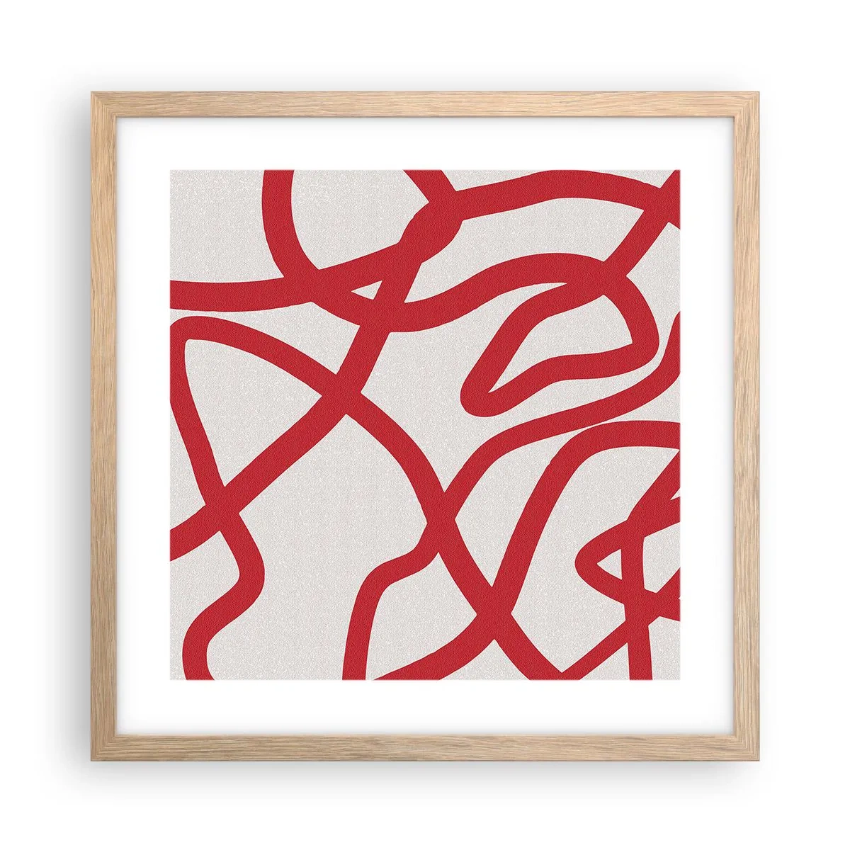 Affiche dans un chêne clair - Poster - Rouge sur blanc - 40x40 cm
