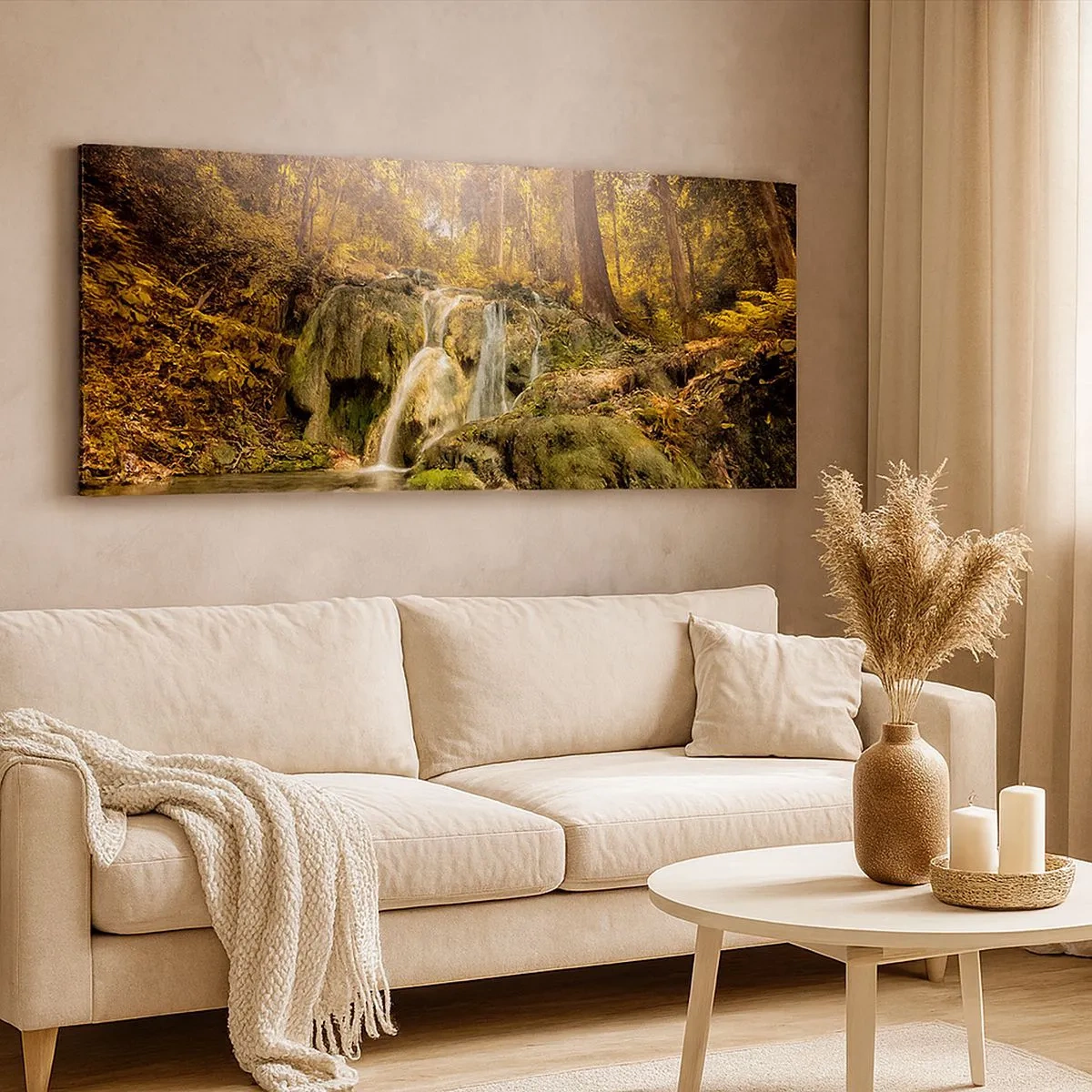Impression sur toile - Image sur toile - Cascade de forêt en vert - 100x40 cm