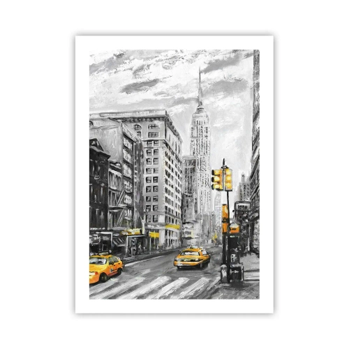 Affiche - Poster - Une rue de New York avec des taxis jaunes en arrière-plan - 50x70cm - Une histoire new-yorkaise - Décoration murale moderne pour le salon et la chambre ARTTOR