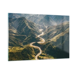 Impression sur verre - Image sur verre - Une route sinueuse serpentant à travers des vallées de montagne verdoyantes - 120x80cm - Directement du coeur des montagnes - Décoration murale moderne pour le salon et la chambre ARTTOR