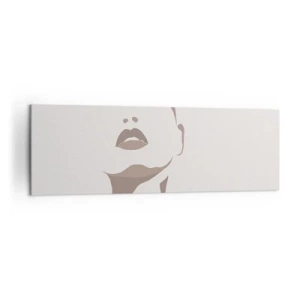 Impression sur toile - Image sur toile - Contour minimaliste du visage d'une femme dans des tons beiges délicats - 160x50cm - Fait de lumière et d'ombre - Décoration murale moderne pour le salon et la chambre ARTTOR
