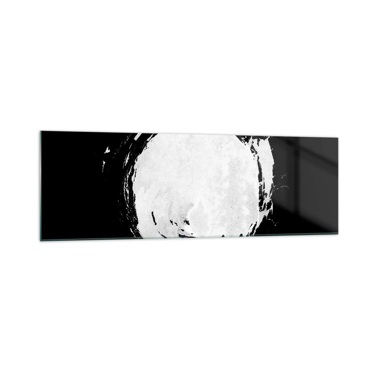 Impression sur verre - Image sur verre - Un cercle blanc sur fond noir dans un style minimaliste. - 160x50cm - Belle sortie - Décoration murale moderne pour le salon et la chambre ARTTOR