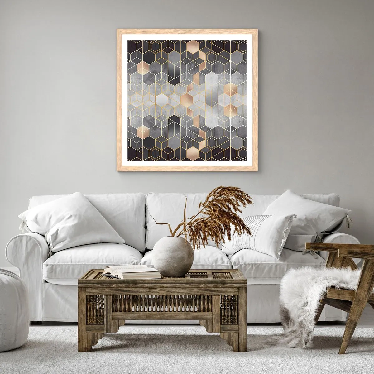 Affiche dans un chêne clair - Poster - Composition de diamants - 40x40 cm