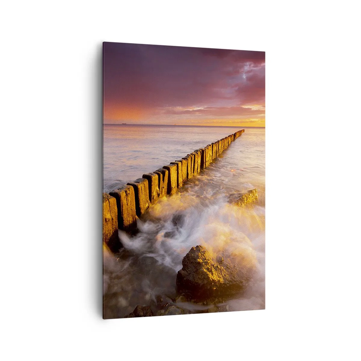 Impression sur toile - Image sur toile - Un paysage pittoresque au bord de la mer au coucher du soleil - 80x120cm - La douceur des vagues - Décoration murale moderne pour le salon et la chambre ARTTOR