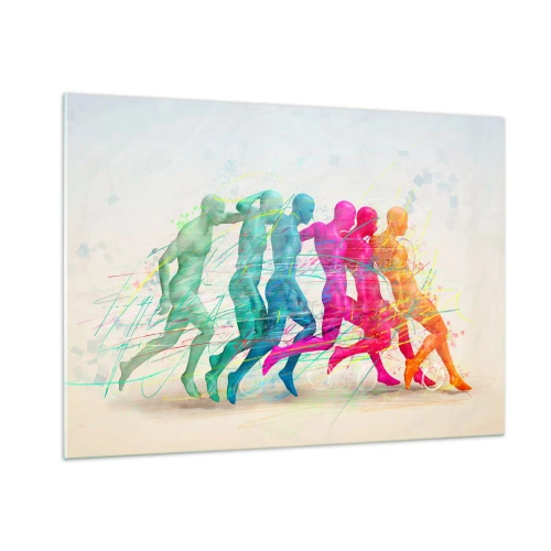 Impression sur verre - Image sur verre - Un résumé coloré représentant le mouvement d'une figure en train de courir - 100x70cm - Harmonie du mouvement - Décoration murale moderne pour le salon et la chambre ARTTOR
