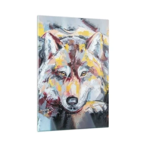 Impression sur verre - Image sur verre - Portrait artistique d'un loup aux couleurs intenses - 80x120cm - En paix au milieu des siens - Décoration murale moderne pour le salon et la chambre ARTTOR