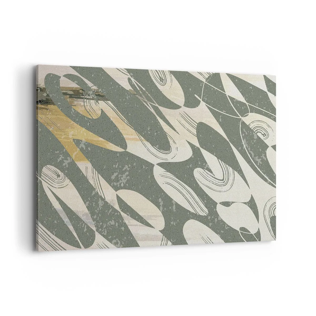 Impression sur toile - Image sur toile - Formes dynamiques dans des tons de vert et d'or - 100x70cm - Abstraction rythmique - Décoration murale moderne pour le salon et la chambre ARTTOR