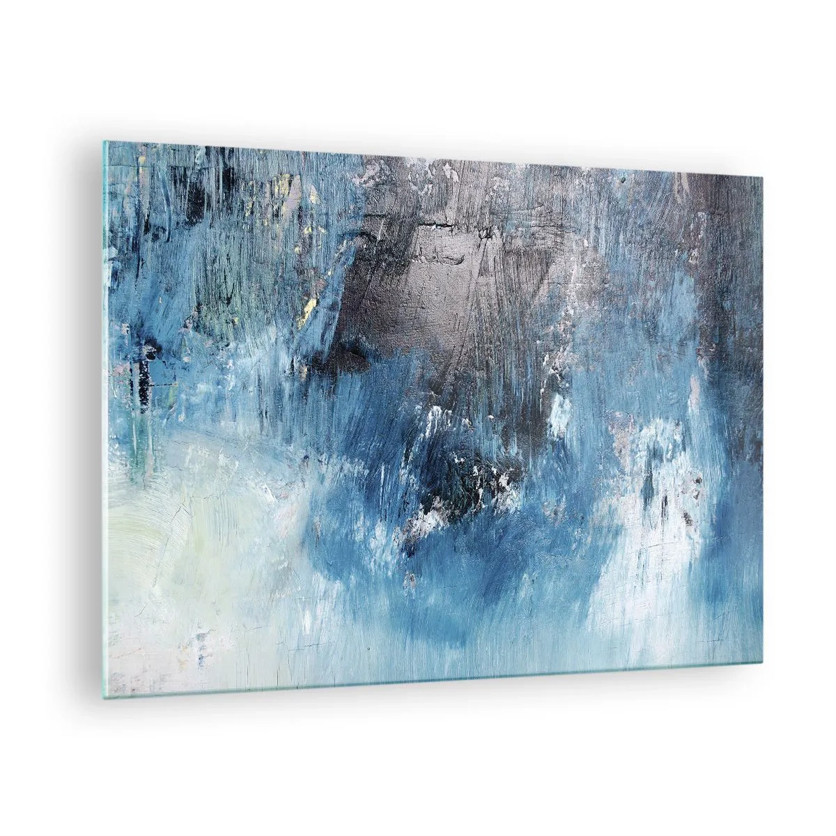 Impression sur verre - Image sur verre - Composition abstraite dans les tons de bleu - 70x50cm - Rhapsodie en bleu - Décoration murale moderne pour le salon et la chambre ARTTOR