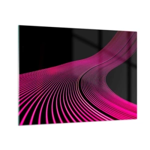 Impression sur verre - Image sur verre - Lignes lumineuses roses sur fond noir - 70x50cm - Avenue de lumière - Décoration murale moderne pour le salon et la chambre ARTTOR