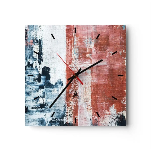 Horloge murale - Pendule murale - Abstraction aux couleurs blanc, bleu et brique - 30x30cm - Moitié-moitié abstrait - Décoration murale moderne pour le salon et la chambre ARTTOR