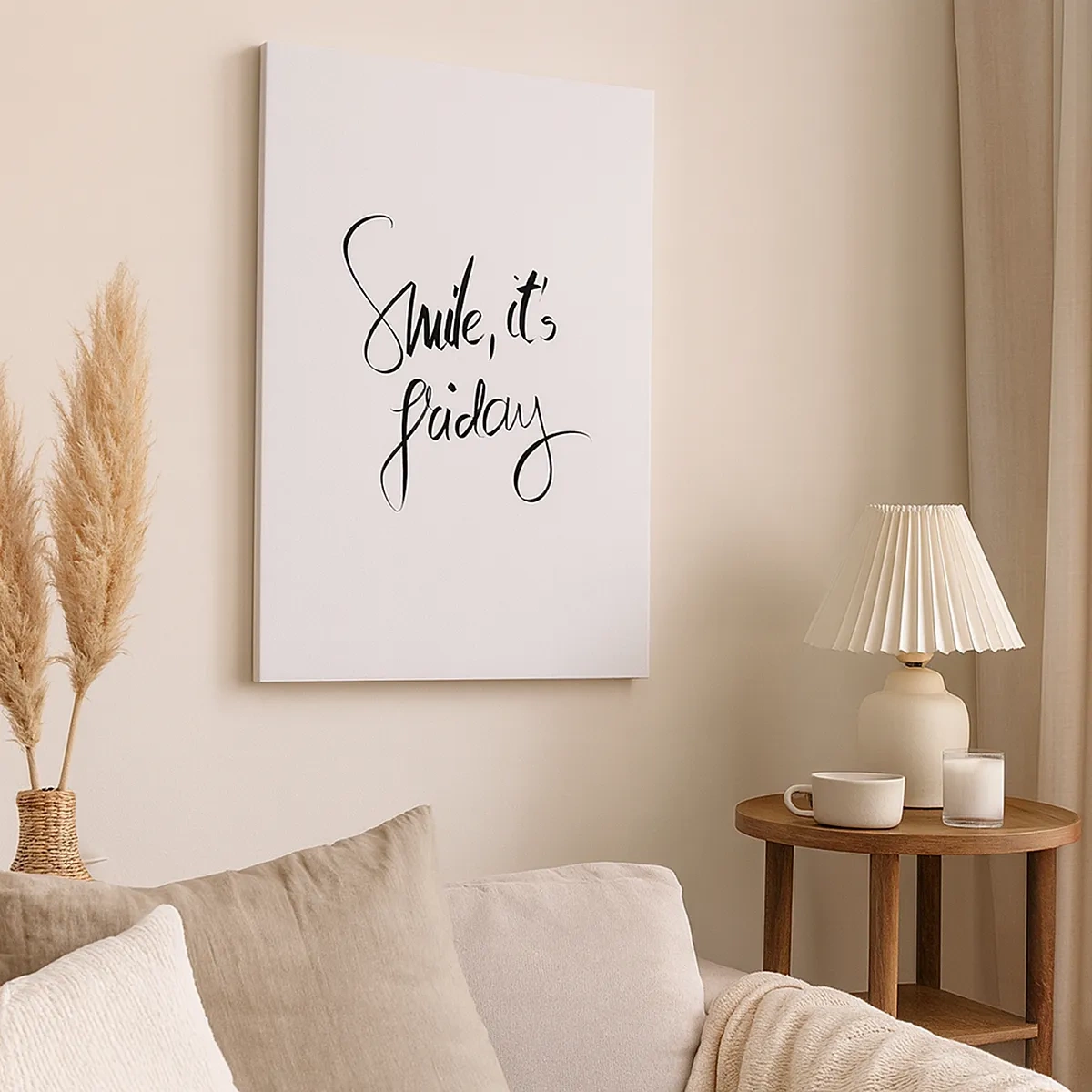 Impression sur toile - Image sur toile - Lettrage noir et blanc Souriez, c'est vendredi - 50x70cm - Joie réelle - Décoration murale moderne pour le salon et la chambre ARTTOR