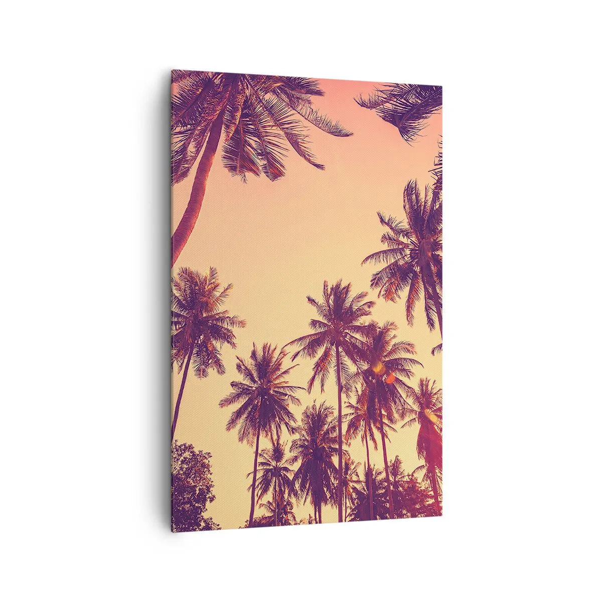Impression sur toile - Image sur toile - Palmiers contre le ciel aux couleurs chaudes du coucher de soleil - 80x120cm - Variation tropicale - Décoration murale moderne pour le salon et la chambre ARTTOR