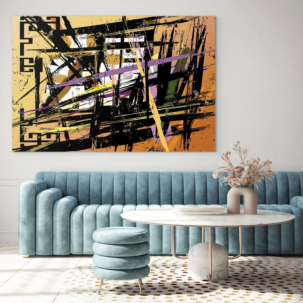 Impression sur verre - Image sur verre - Composition géométrique abstraite aux lignes nettes - 120x80cm - Une coupe nette - Décoration murale moderne pour le salon et la chambre ARTTOR