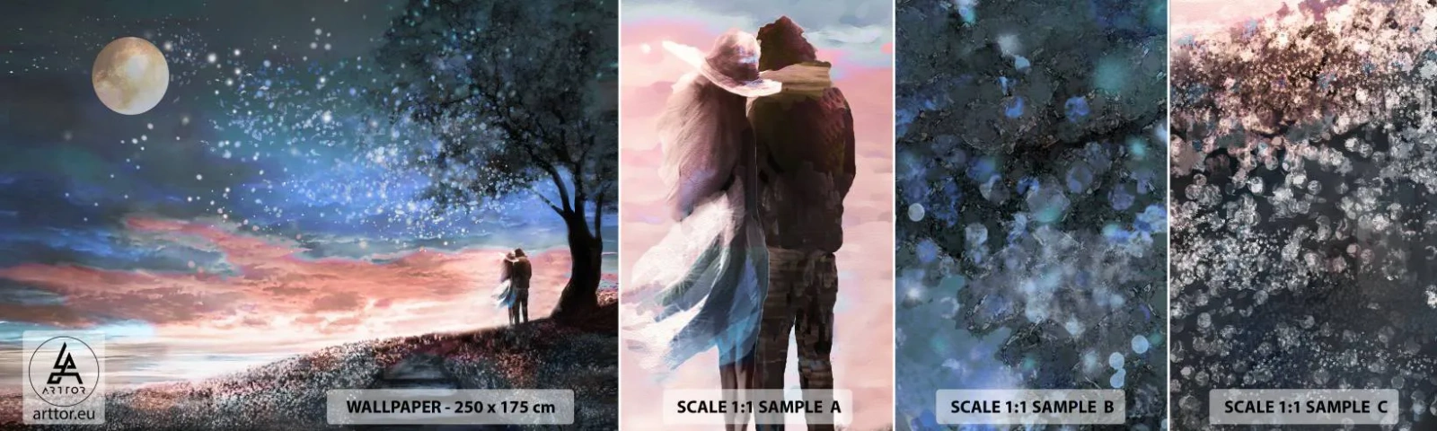 Échantillon de Papier Peint Autocollant Deluxe Sticker - Spectacle étoilé - Abstraction, Paysage, Couple d'amoureux - 100x30 cm