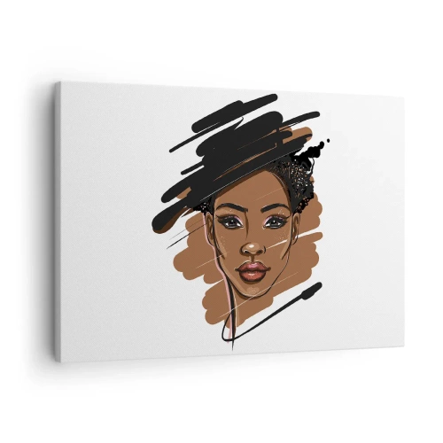 Impression sur toile - Image sur toile - Portrait d'une femme aux traits de peinture artistiques - 70x50cm - Doux comme le chocolat - Décoration murale moderne pour le salon et la chambre ARTTOR