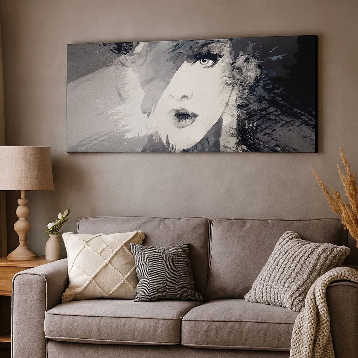 Impression sur toile - Image sur toile - Derrière un voile gris - 100x40 cm