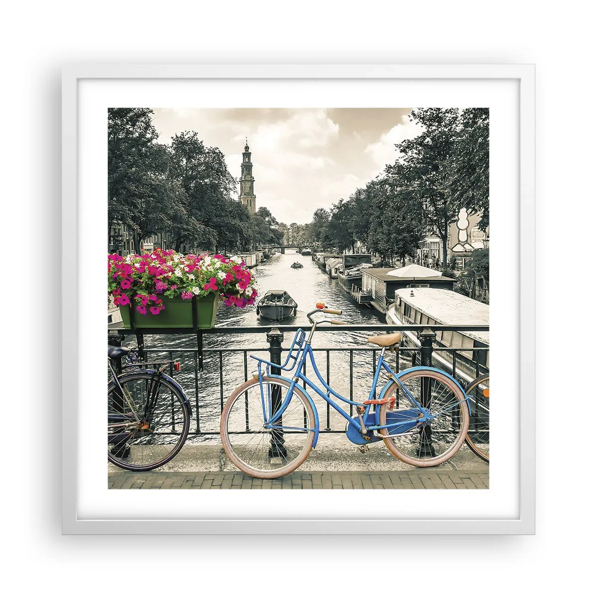 Affiche dans un cadre blanc - Poster - Couleurs de rue d'Amsterdam - 50x50 cm
