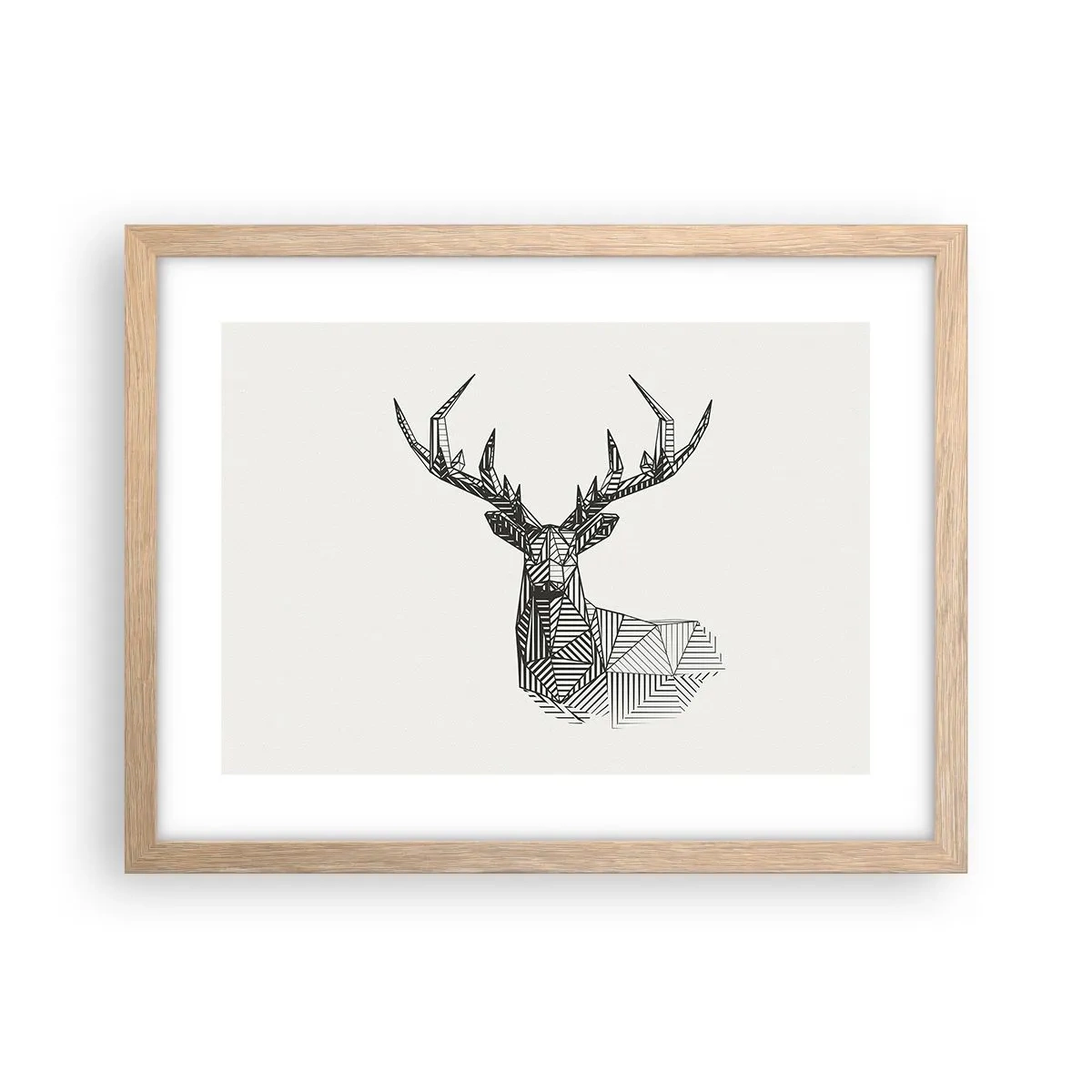 Affiche dans un chêne clair - Poster - Cerf dans un style cubique - 40x30 cm