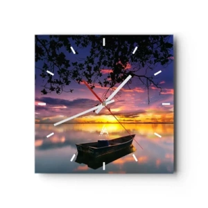 Horloge murale - Pendule murale - Un bateau sur une eau calme au coucher du soleil - 30x30cm - "Tu sembles suspendu au milieu du ciel..." - Décoration murale moderne pour le salon et la chambre ARTTOR