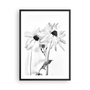 Affiche dans un cadre noir - Poster - Fleurs noires et blanches dans un style minimaliste sur un fond clair - 50x70cm - Personne ne souhaite être seul - Décoration murale moderne pour le salon et la chambre ARTTOR