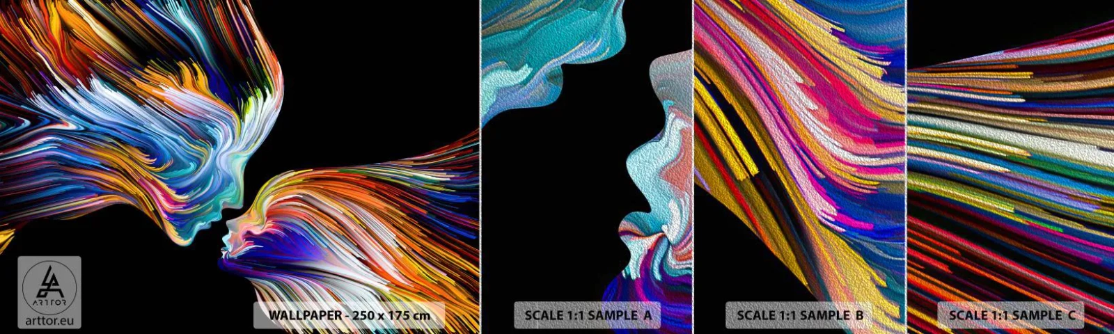 Échantillon de Papier Peint Premium Sand - Une fusion d'énergie et de lumière - Abstraction, Visage de femme, Morceau - 100x30 cm