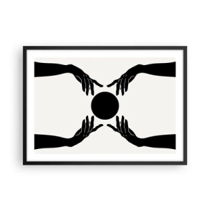 Affiche dans un cadre noir - Poster - Mains noires dans une composition symétrique avec une boule - 70x50cm - Signe secret - Décoration murale moderne pour le salon et la chambre ARTTOR