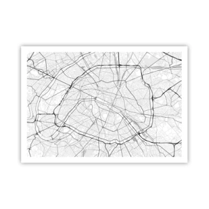 Affiche - Poster - Plan de ville minimaliste en noir et blanc - 100x70cm - Fleur de Paris - Décoration murale moderne pour le salon et la chambre ARTTOR
