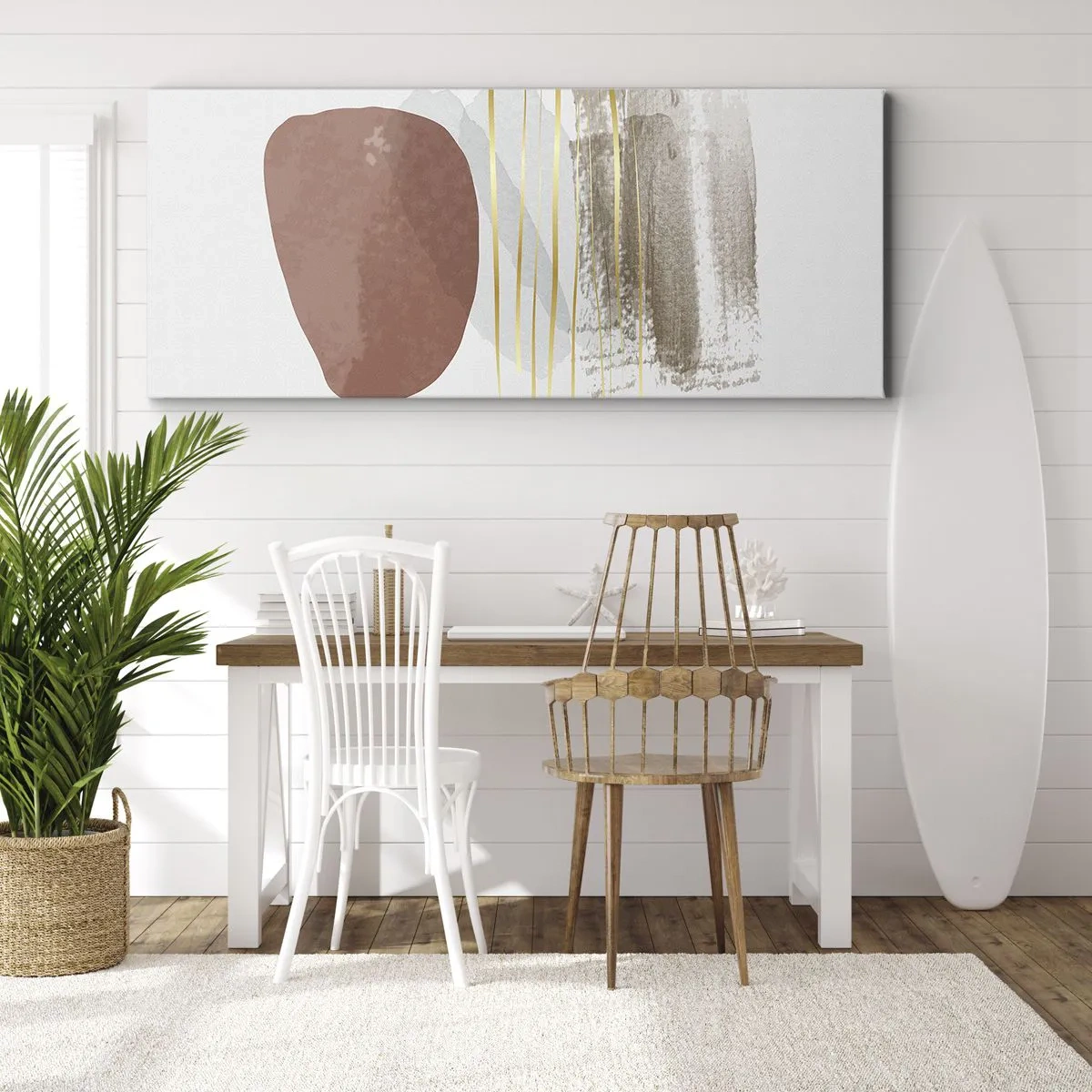Impression sur toile - Image sur toile - Composition abstraite dans les tons beige et or - 120x50cm - Colonnade abstraite - Décoration murale moderne pour le salon et la chambre ARTTOR