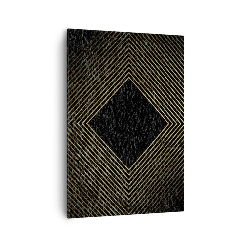 Impression sur toile - Image sur toile - Fond noir avec un motif géométrique de lignes dorées - 70x100cm - Géométrie dans un style glamour - Décoration murale moderne pour le salon et la chambre ARTTOR