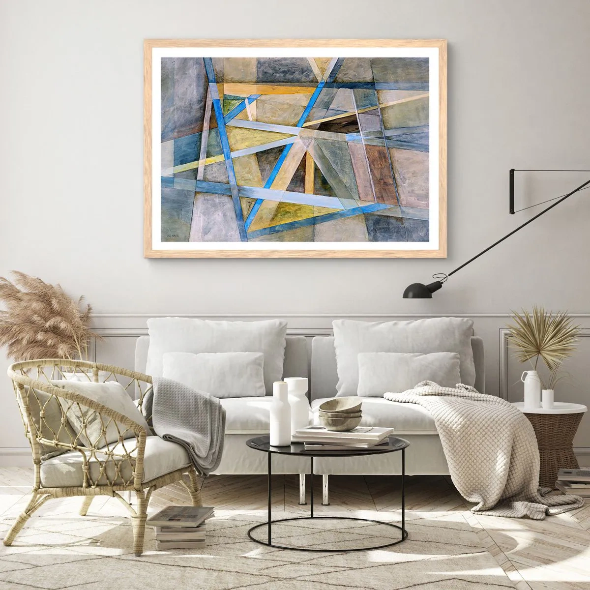 Affiche dans un chêne clair - Poster - Tout droit ou en diagonale ? - 50x40 cm