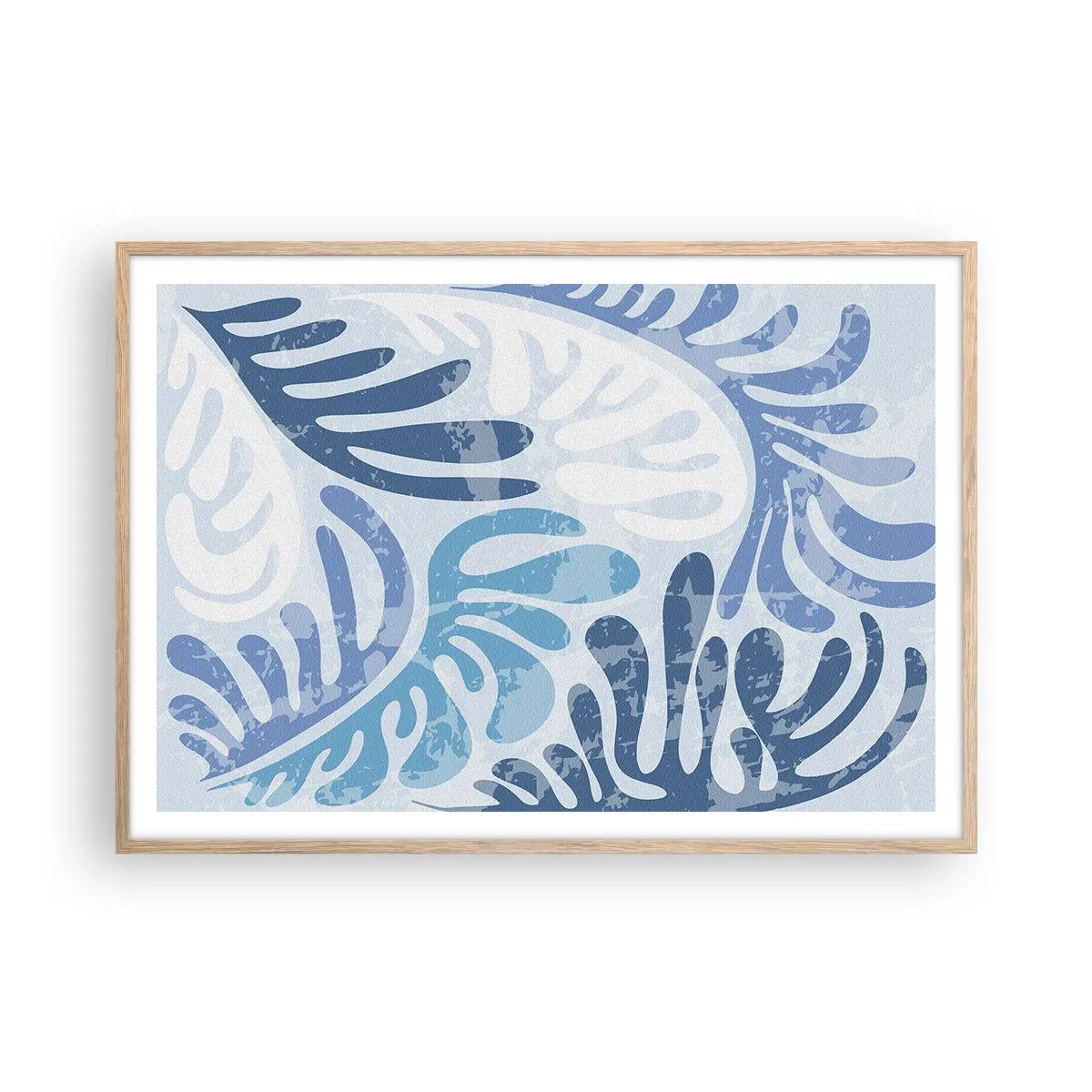 Affiche dans un chêne clair - Poster - Fougères bleues - 100x70 cm