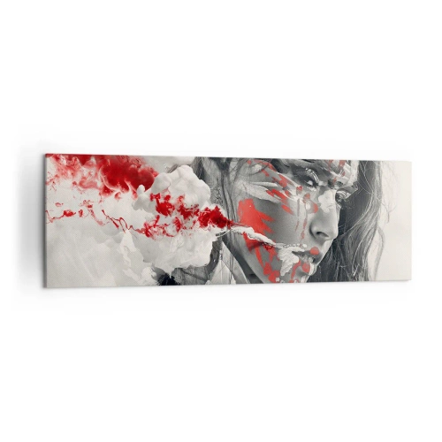 Impression sur toile - Image sur toile - Portrait artistique d'une femme aux accents rouges abstraits - 160x50cm - Dans les fumées de l'absurde - Décoration murale moderne pour le salon et la chambre ARTTOR