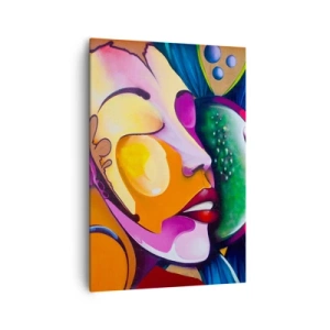 Impression sur toile - Image sur toile - Une abstraction colorée avec un motif de visage dans une composition dynamique - 70x100cm - Toucher avec la couleur - Décoration murale moderne pour le salon et la chambre ARTTOR