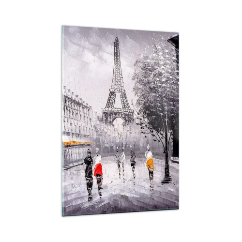 Impression sur verre - Image sur verre - Une vue de la Tour Eiffel dans un décor monochrome avec des touches de couleur - 80x120cm - Balade parisienne - Décoration murale moderne pour le salon et la chambre ARTTOR