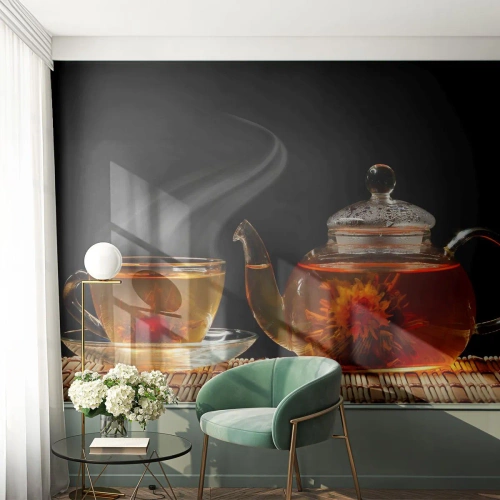 Papier Peint Photo Premium Canvas - La magie et l'art de l'infusion du thé - Thé, Théière, Tasse à thé - 400x280 cm