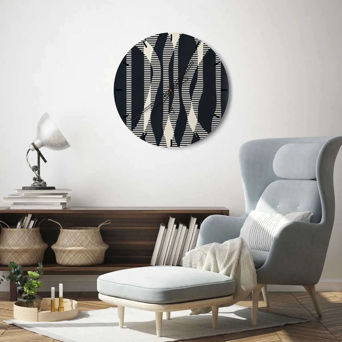 Horloge murale - Pendule murale - Motif rayé noir et beige avec effet optique - 30x30cm - Une tentative de briser l'obscurité - Décoration murale moderne pour le salon, la cuisine et la chambre ARTTOR