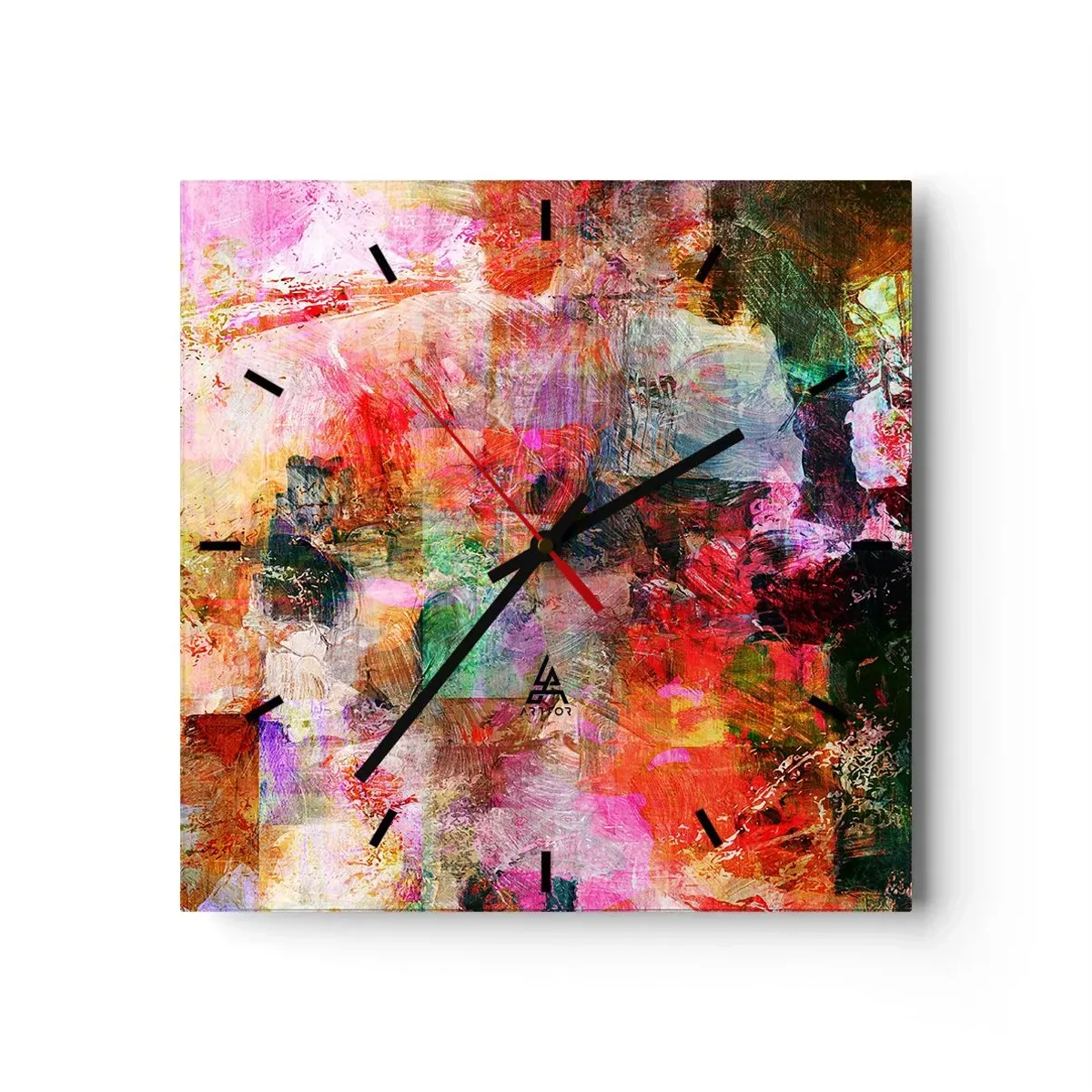 Horloge murale - Pendule murale - Une composition abstraite aux tons dominants rose et rouge. - 30x30cm - Un voyage à travers les roses - Décoration murale moderne pour le salon et la chambre ARTTOR