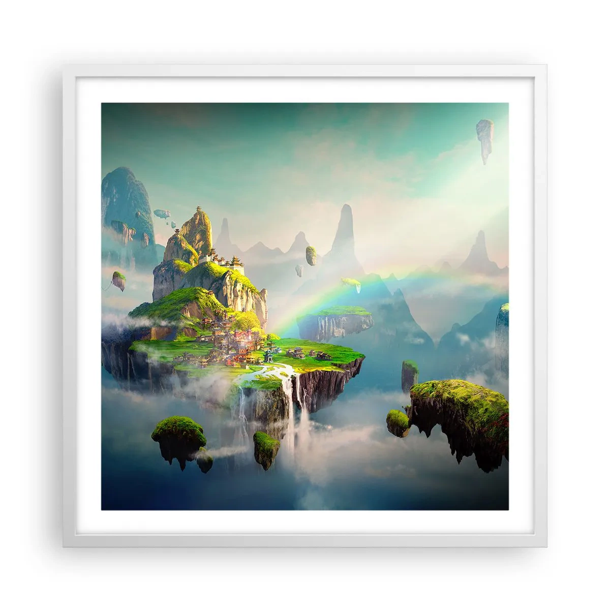 Affiche dans un cadre blanc - Poster - Au milieu des cieux - îles du bonheur - 60x60 cm