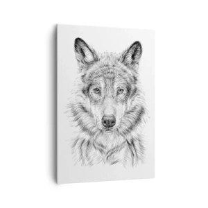 Impression sur toile - Image sur toile - Croquis d'une tête de loup dans un style monochrome sur fond blanc - 70x100cm - Un leader né - Décoration murale moderne pour le salon et la chambre ARTTOR