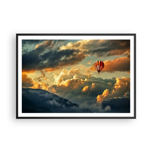 Affiche dans un cadre noir - Poster - Un ballon sur fond de nuages dramatiques - 100x70cm - Je vole parce que je veux - Décoration murale moderne pour le salon et la chambre ARTTOR